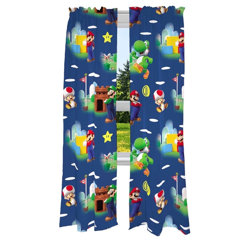Super Mario Themed Blue Curtains